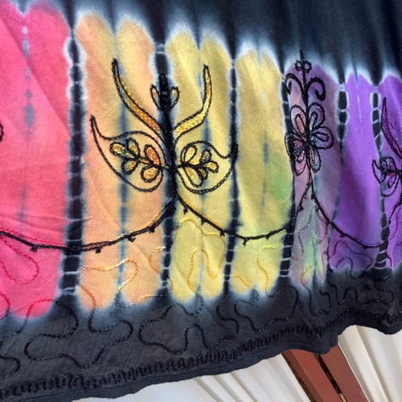 Embroidered Multi Color Sleeveless Dress Asymmetrical Hem Size M - Picture 12 of 12